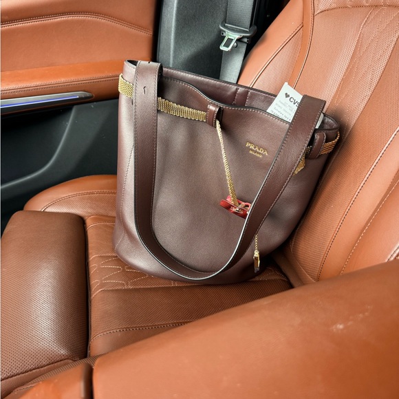 Prada Dark Brown Shoulder belt bag with Gold mesh Chain Runway - Picture 8 of 8